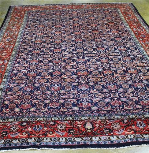 Persian antique rug, blue and red: Persian antique rug, blue and red, 8 ft 11 in. x 12 ft. 7 in.