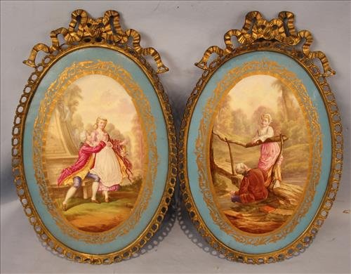 Pair of Sevres plaques, porcelain hand painted plaques (1 of 4)