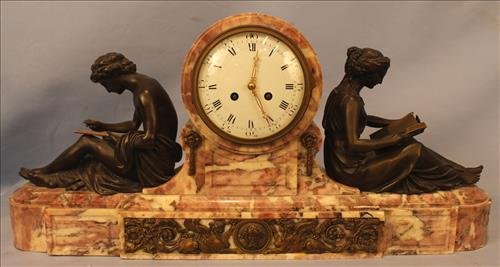 French marble statue clock with bronze statues (1 of 6)