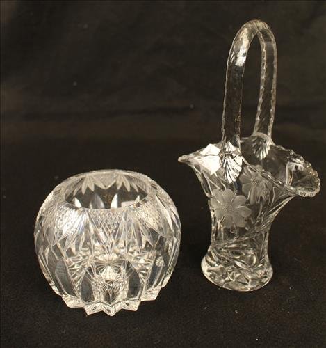 2pc brilliant cut glass , candle holder & basket (1 of 2)