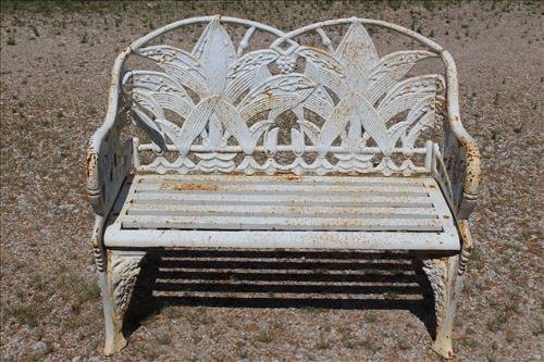 White case iron garden love seat with fern leaves (1 of 3)