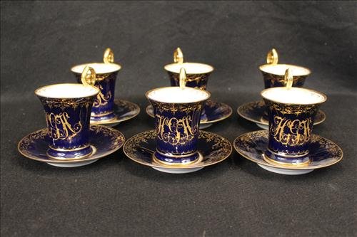 10 Piece Dresden tea set, royal blue with initials (1 of 3)