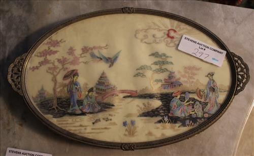 Needlepoint Cloisonne dresser tray, 2 T, 13 W, 8 D: Needlepoint Cloisonne dresser tray, 2 T, 13 W, 8 D