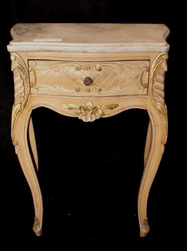 French marble top side table, 24 T, 19 W, 13.5 D (1 of 2)