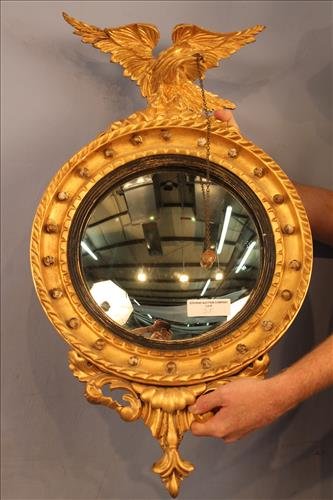 Period original gold gilded convex mirror with eagle (1 of 2)
