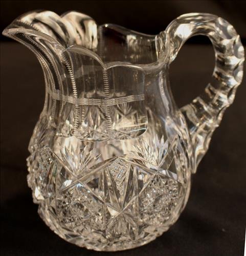 Small brilliant cut glass water pitcher, 6.5 in. T (1 of 2)