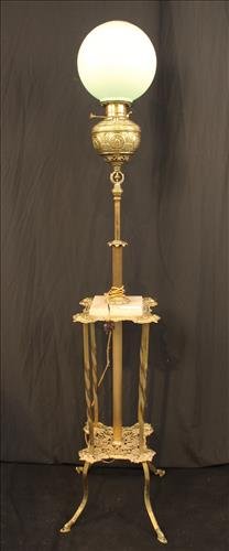 Victorian brass piano lamp with onyx on base (1 of 5)