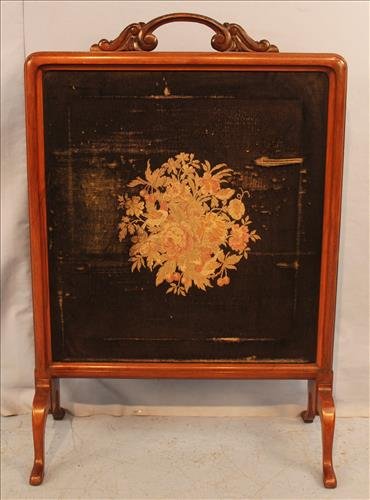 Walnut Victorian fire screen with needlepoint (1 of 3)