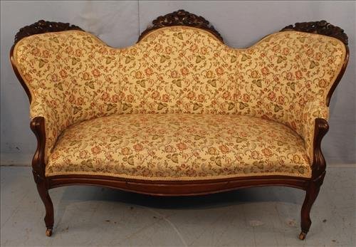 Walnut Victorian loveseat with floral upholstery (1 of 2)