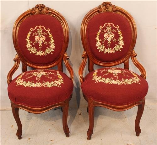 Pair walnut Victorian needlepoint hip rest chairs (1 of 3)