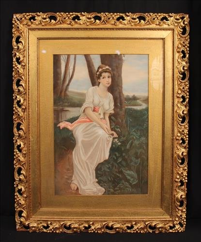 Victorian charcoal painting of girl in white dress, 22: Victorian charcoal painting of girl in white dress, 22 x 28