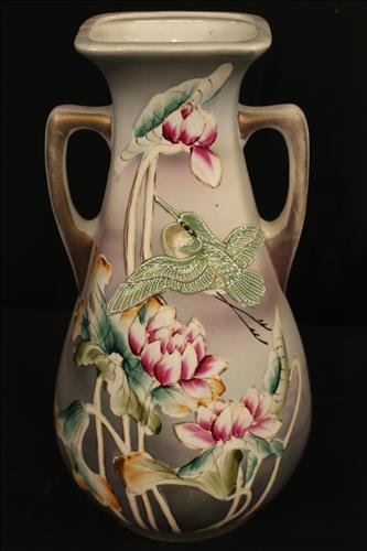 Royal Nippon hand painted vase with flowers, 12 in. T, (1 of 2)