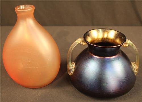 2 piece art glass vase, possibly Lotz: 2 piece art glass vase, possibly Lotz