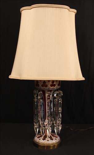 Victorian cranberry luster made into a lamp, 27 in. T, (1 of 3)