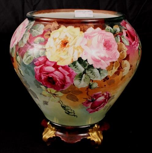 T.B. Limoges 2 piece hand painted bowl on stand (1 of 5)