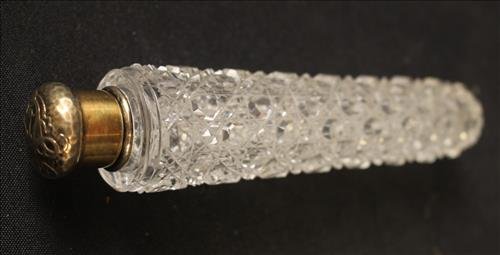 Brilliant cut glass Victorian whiskey flask, 7 in. L.: Brilliant cut glass Victorian whiskey flask, 7 in. L.