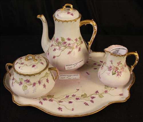4 piece set china, porcelain tea set signed (1 of 4)