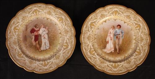 Pair hand painted porcelain plates with royal scene (1 of 4)