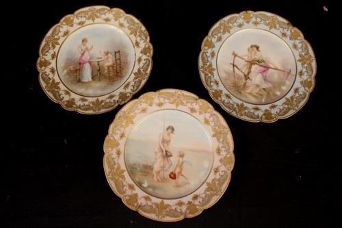 Set of 3 Limoges hand painted plates, 9 in. Dia. (1 of 4)