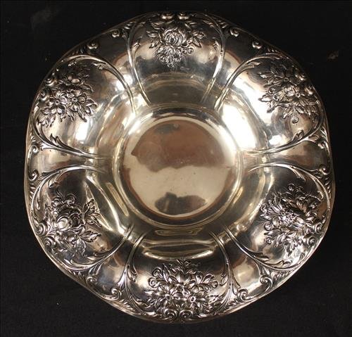 Sterling silver bowl with roses, 2 in. T, 10 in. Dia. (1 of 2)
