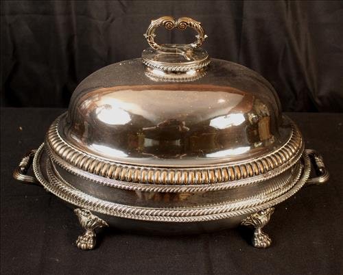 Silver over copper food warmer, 12 in. T, 20 in. W (1 of 3)