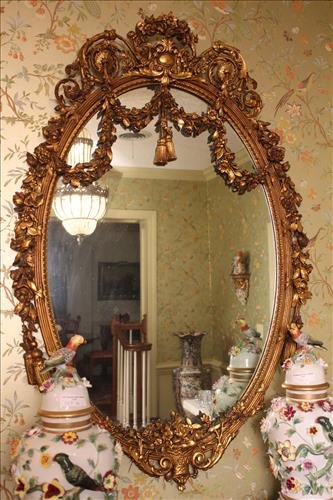 French oval heavily decorated antique mirror (1 of 4)