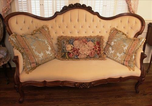 Walnut Victorian parlor sofa with grapes on crown (1 of 3)