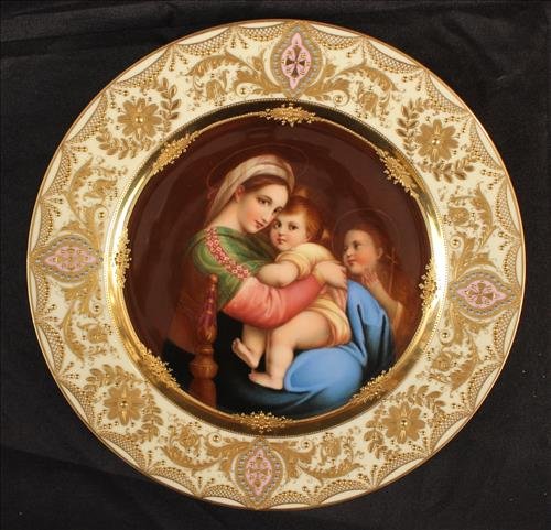 Hand painted Dresden plate of Madonna and child (1 of 4)