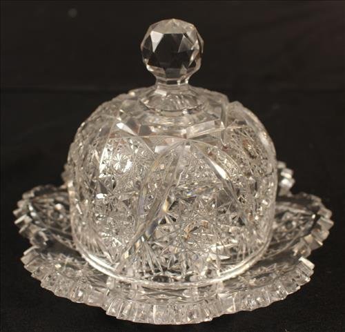 Brilliant cut glass cheese dome, 6 in. T, 8 in. D. (1 of 2)