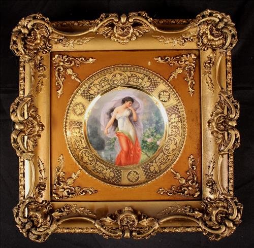 German hand painted plate of woman in garden (1 of 5)