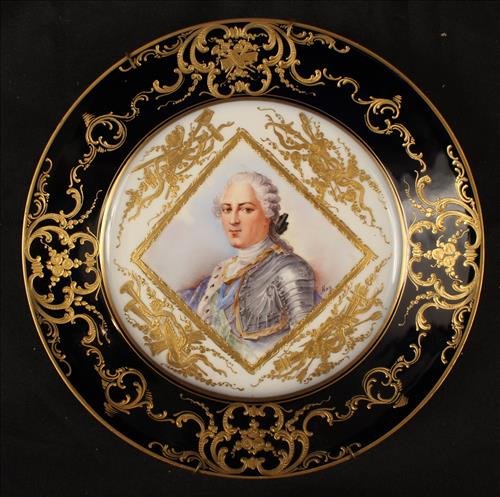 Hand painted Sevres plate portrait of Louis XV (1 of 3)