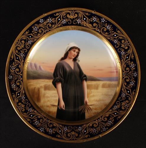 Hand painted Meissen plate, girl in wheat field (1 of 5)