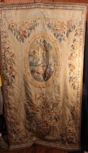 Early English hanging tapestry with floral, 3 x 6 in. (1 of 3)