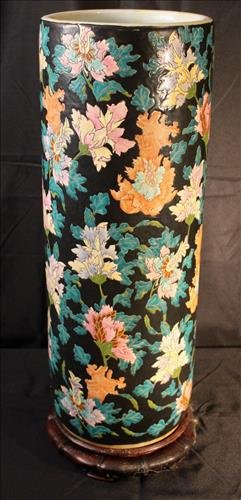 Oriental umbrella stand on wooden base, 24 in. T. (1 of 2)