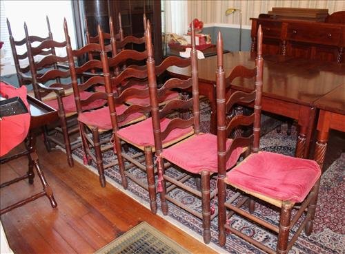 Set of 8 ladder back dining chairs with rush bottom (1 of 3)