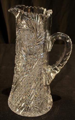 Brilliant pinwheel cut glass water pitcher, 12 in. T. (1 of 2)