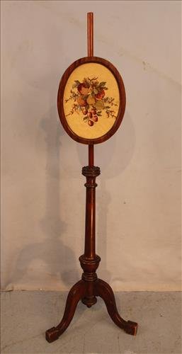 Walnut Victorian needlepoint fire screen, 59 in. T. (1 of 3)