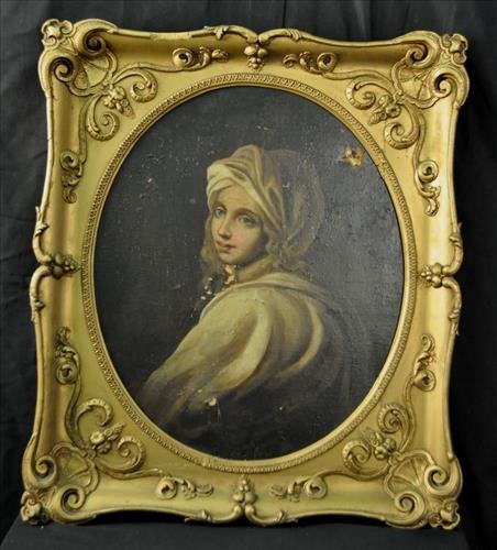 Oil on canvas ofGirl in oval frame, 33 x 38 (1 of 3)