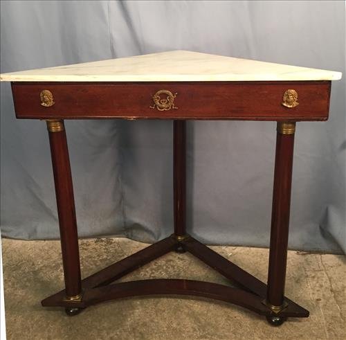 Empire corner marble top stand, 39 in. T, 44 in. W. (1 of 3)