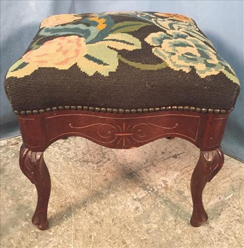 Needlepoint footstool, 17 x 17x 17: Needlepoint footstool, 17 x 17x 17