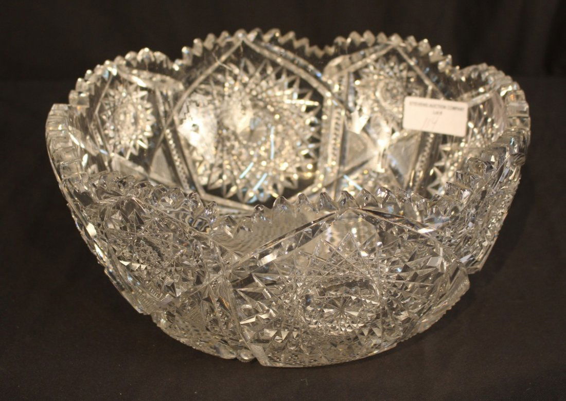 Heavy brilliant cut glass punch bowl, 6 in. T, 13 in. R (1 of 3)