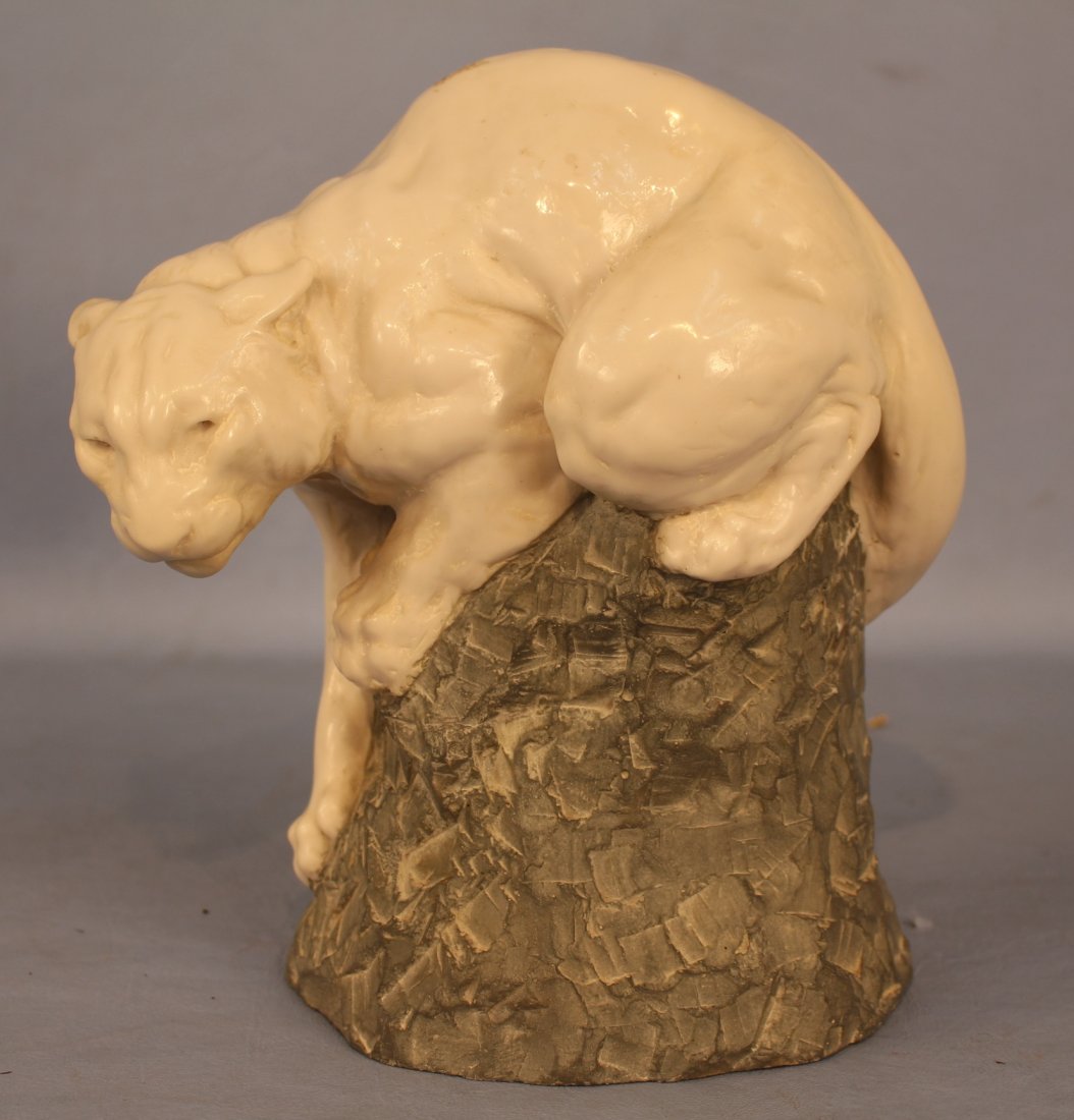 American alabaster figure of a jaguar, 11 in. T.: American alabaster figure ofa jaguar by American sculptor Joseph Boulton, 11 in. T, 10 in. W.