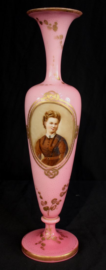 Victorian art glass portrait vase in pink cased glass (1 of 4)