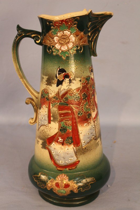 Satsuma forrest green tall jug, 16 in. Tm 8.5 in. H-S (1 of 2)