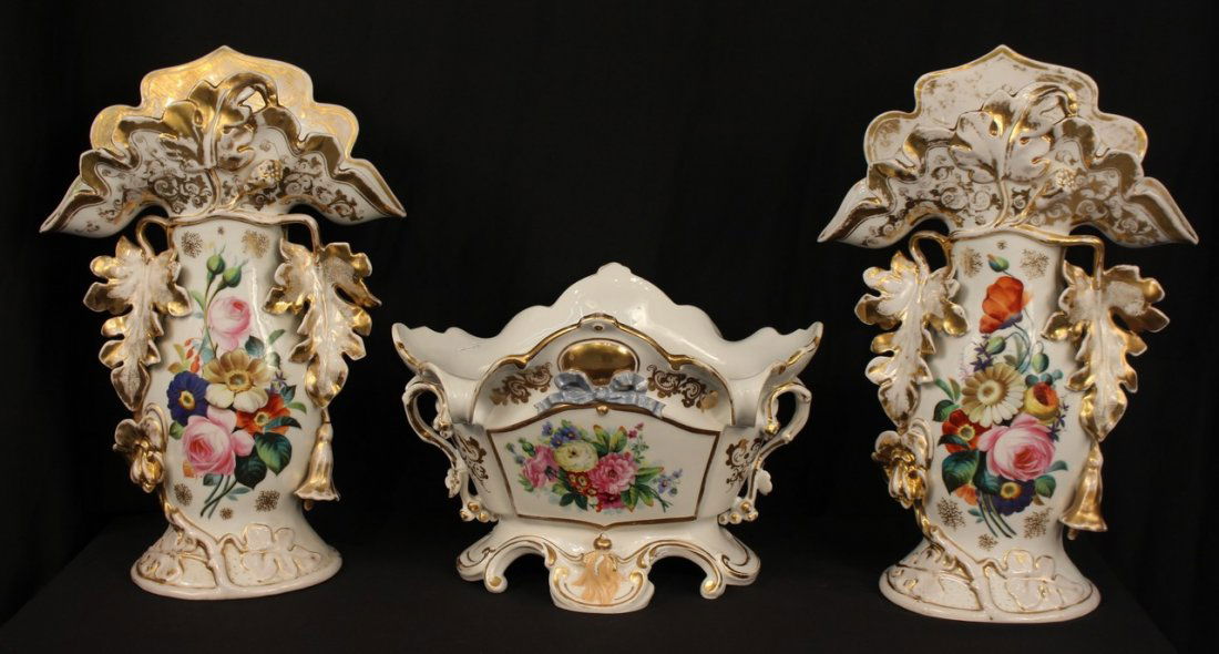 3 piece Old Paris garniture set, center piece and vases (1 of 2)