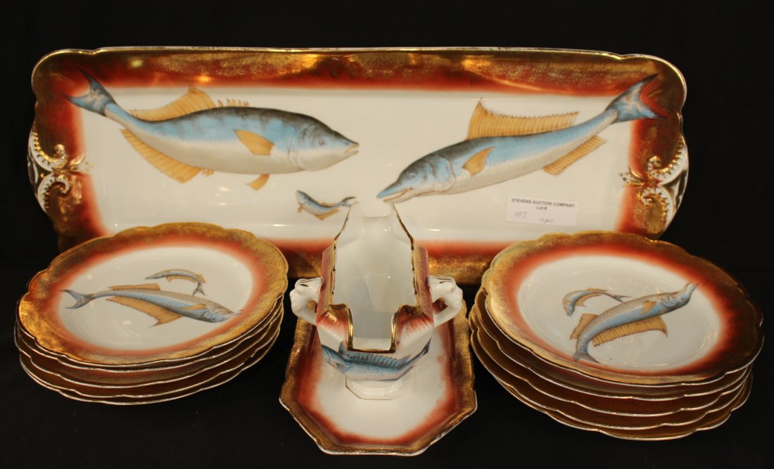 Large porcelain fish set with 10 plates and platter (1 of 3)