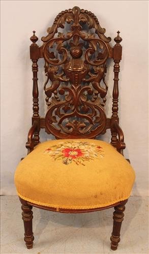 Walnut Victorian slipper chair with carved back (1 of 2)