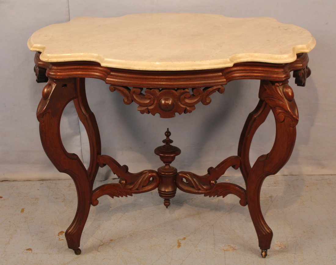 Walnut Victorian turtle top parlor table with marble (1 of 1)