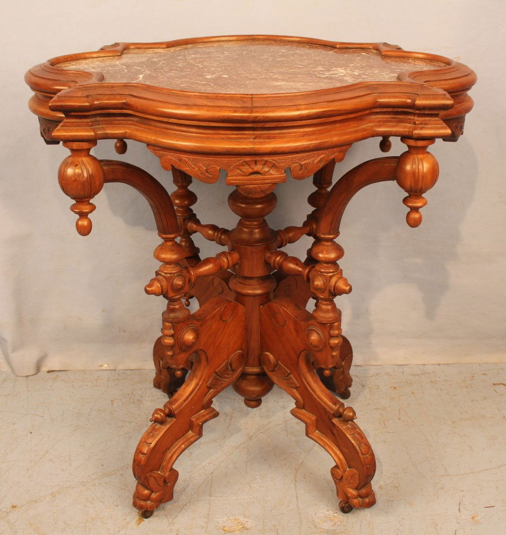 Very unusual walnut parlor table with insert marble (1 of 3)