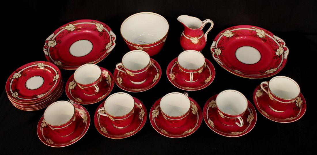 20 piece Old Paris tea set, burgundy with gold leaf (1 of 3)